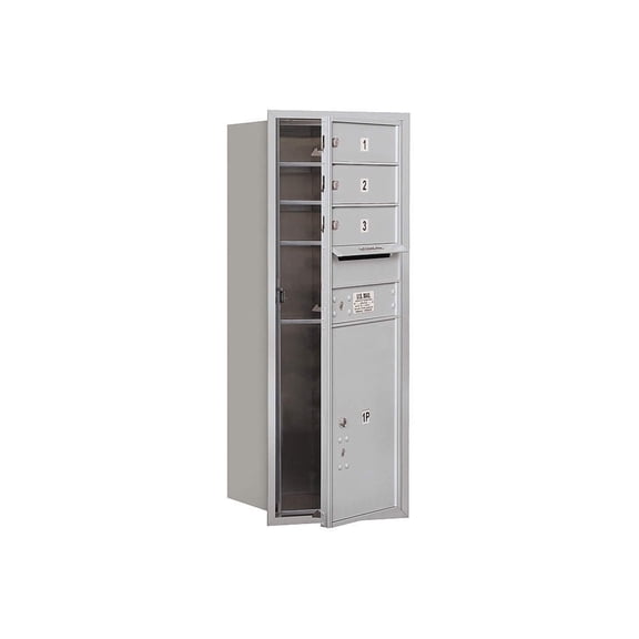 10 Door High Recessed Mounted 4C Horizontal Mailbox with 3 Doors and 1 Parcel Locker in Aluminum with Private Access - Front Loading