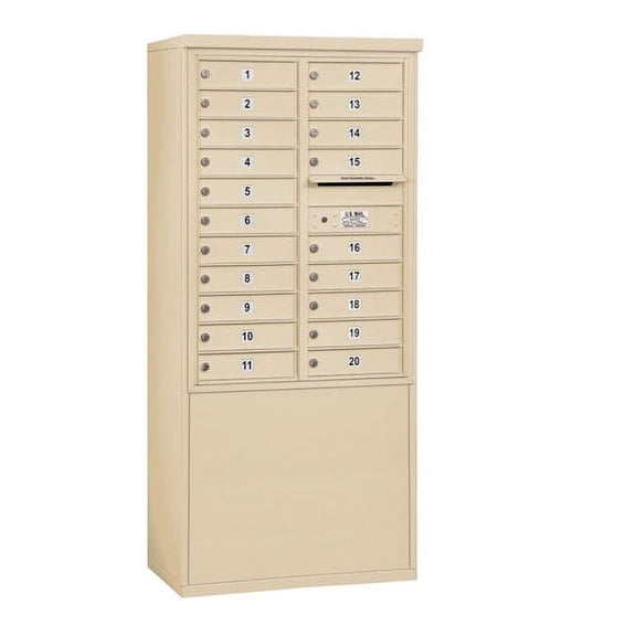 11 Door High Free-Standing 4C Horizontal Mailbox with 20 Doors in Sandstone with USPS Access