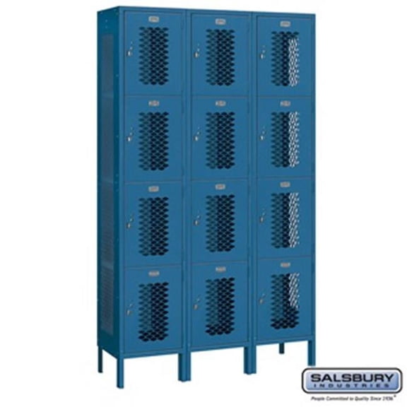 Salsbury 84365BL-U 3 x 6 x 15 in. Four Tier Extra Wide Vented Metal Locker, Blue - Unassembled