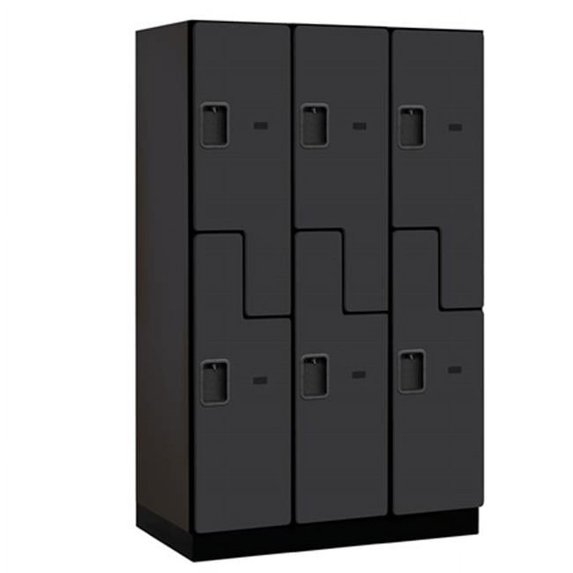 Salsbury Extra Wide Designer Wood Locker Double Tier S Style - 3 Wide - 6 Feet High - 21 Inches Deep - Black