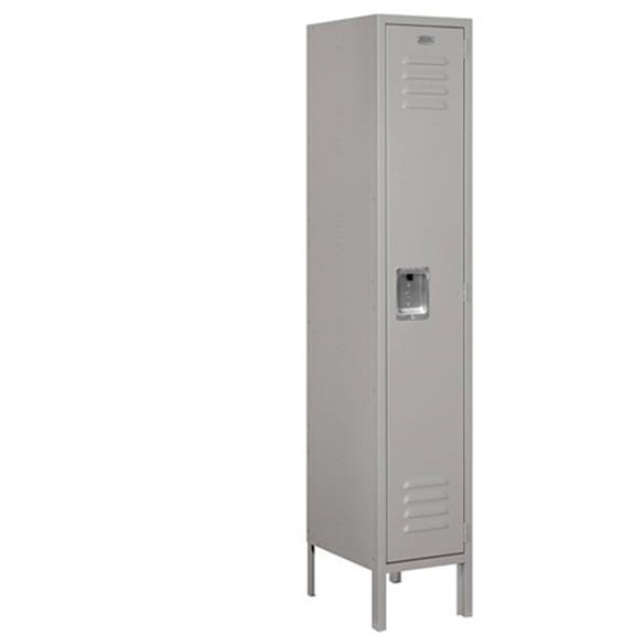 12" Wide Single Tier Standard Metal Locker - 1 Wide - 5 Feet High - 15 Inches Deep - Gray - Assembled