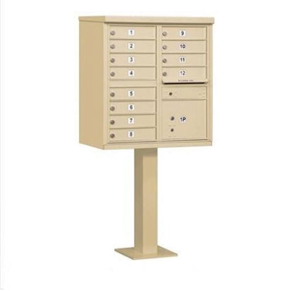Cluster Box Unit with 12 Doors and 1 Parcel Locker in Sandstone with USPS Access Type II
