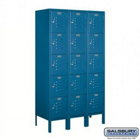 12" Wide Five Tier Box Style Standard Metal Locker - 3 Wide - 5 Feet High - 15 Inches Deep - Blue - Assembled