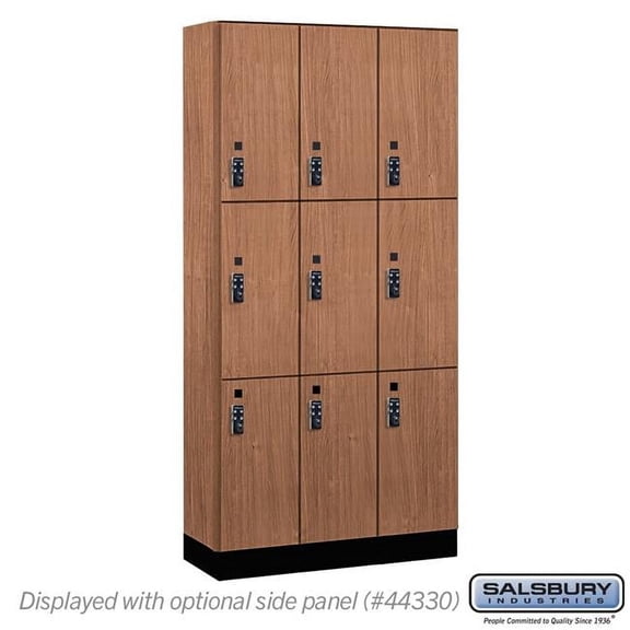 Salsbury Industries 43365RO-R 12 in. Wide Premier Wood Locker - Triple Tier - 3 Wide - 6 ft. High - 15 in. Deep - Red Oak - Resettable Combination Locks