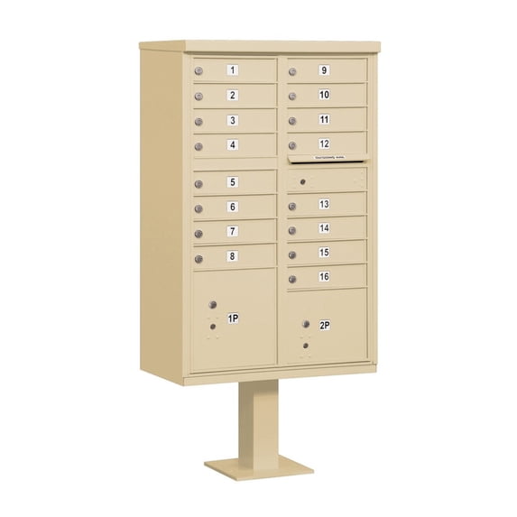 Cluster Box Unit (Includes Pedestal) - 16 A Size Doors - Type III - Sandstone - USPS Access