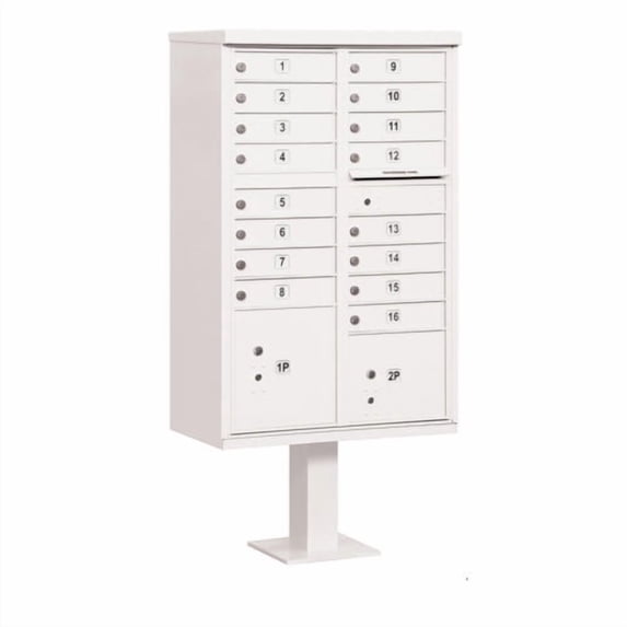 Cluster Box Unit with 16 Doors and 2 Parcel Lockers in White with USPS Access Type III