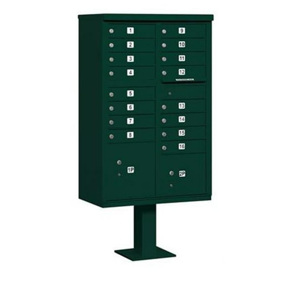 Cluster Box Unit with 16 Doors and 2 Parcel Lockers in Green with USPS Access Type III