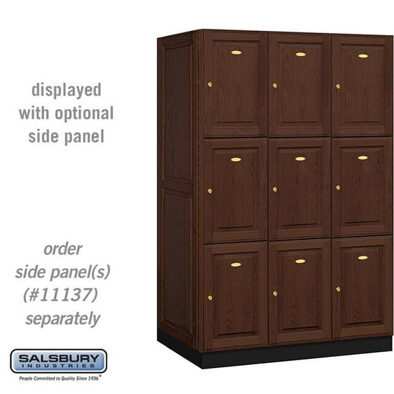 Salsbury Industries 13364DRK 16 in. Wide 3, Wide & 6 ft. High, 24 in. Deep Triple Tier Solid Oak Executive Wood Locker, Dark Oak