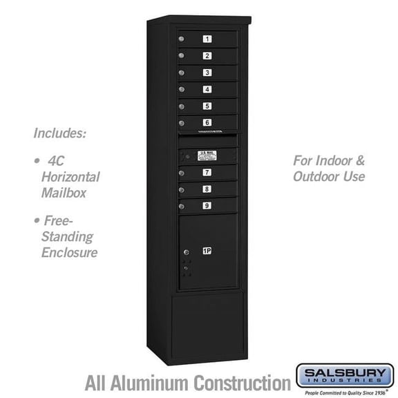 Salsbury Industries  17.75 x 72.125 x 18.5 in. Free-Standing 4C Horizontal Mailbox Unit - Front Loading - USPS Access, Black