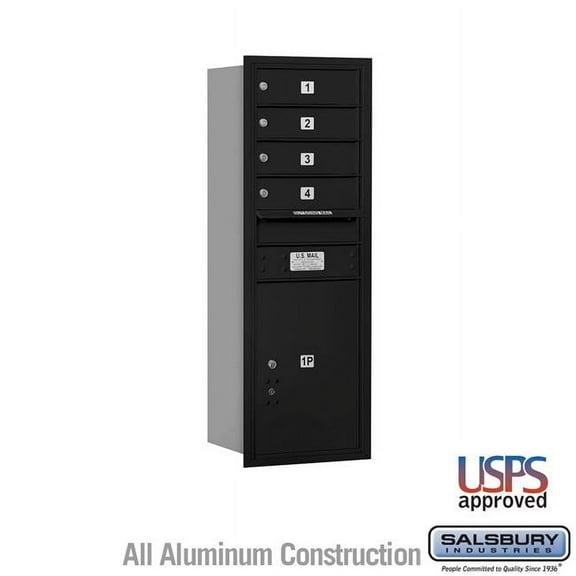 Salsbury Industries 17 x 41.375 x 16.5 in. Recessed Mounted 4C Horizontal Mailbox - Rear Loading - USPS Access, Black