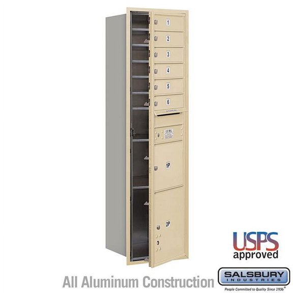 Salsbury Industries 17 x 57.125 x 16.5 in. Recessed Mounted 4C Horizontal Mailbox - Front Loading - USPS Access, Sandstone