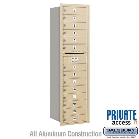 Salsbury Industries 17 x 57.125 x 16.5 in. Recessed Mounted 4C Horizontal Mailbox - Rear Loading - Private Access, Sandstone
