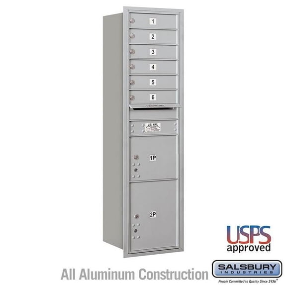 Salsbury Industries 17 x 57.125 x 16.5 in. Recessed Mounted 4C Horizontal Mailbox - Rear Loading - USPS Access, Aluminum