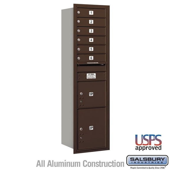 Salsbury Industries 17 x 57.125 x 16.5 in. Recessed Mounted 4C Horizontal Mailbox - Rear Loading - USPS Access, Bronze