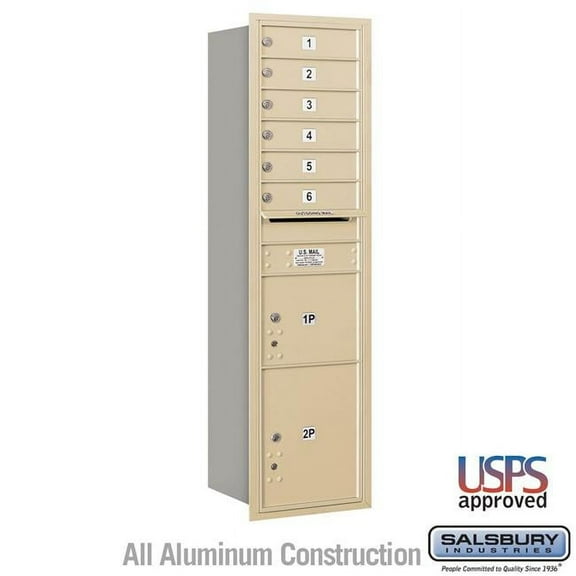 Salsbury Industries 17 x 57.125 x 16.5 in. Recessed Mounted 4C Horizontal Mailbox - Rear Loading - USPS Access, Sandstone