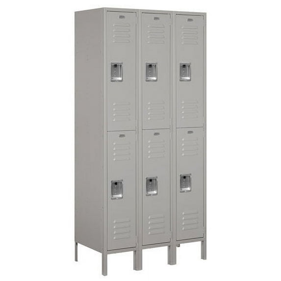 12" Wide Double Tier Standard Metal Locker - 3 Wide - 5 Feet High - 12 Inches Deep - Gray - Unassembled