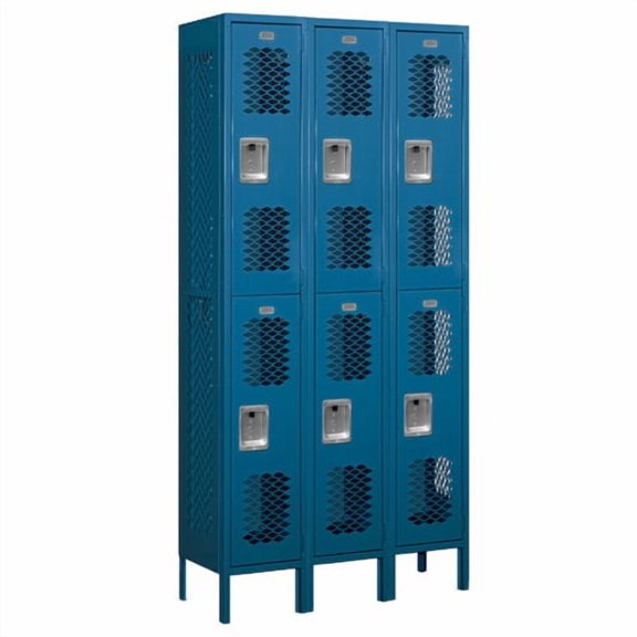 12" Wide Double Tier Vented Metal Locker - 3 Wide - 6 Feet High - 15 Inches Deep - Blue - Unassembled