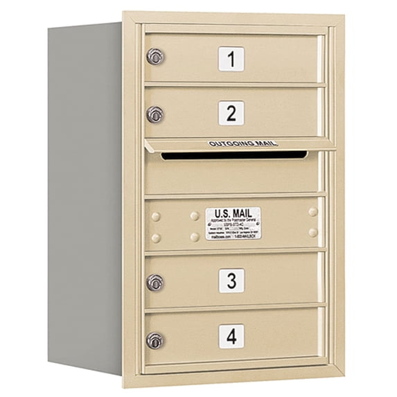 6 Door High Recessed Mounted 4C Horizontal Mailbox with 4 Doors in Sandstone with Private Access - Rear Loading