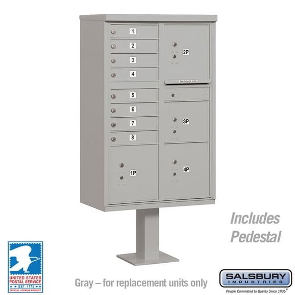 Salsbury Industries  30.5 x 62 x 18 in. Cluster Box Unit - 8 A Size Doors - Type VI - USPS Access, Gray