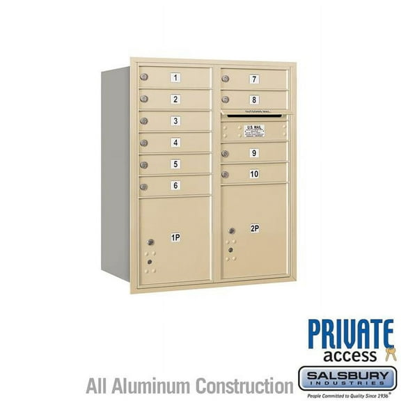 Salsbury Industries 31.125 x 37.875 x 16.5 in. Recessed Mounted 4C Horizontal Mailbox - Rear Loading - Private Access, Sandstone