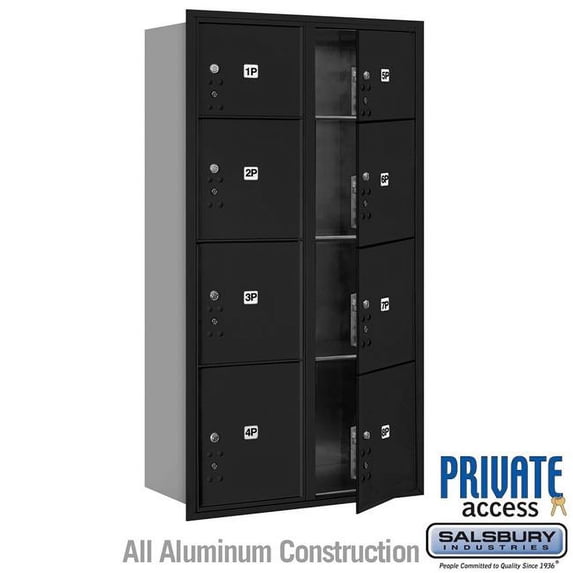 Salsbury Industries 31.125 x 57.125 x 16.5 in. Recessed Mounted 4C Horizontal Mailbox - Front Loading - Private Access, Black