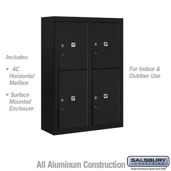 Salsbury Industries 31.75 x 42 x 17 in. Surface Mounted 4C Horizontal Mailbox Unit - Front Loading - USPS Access, Black