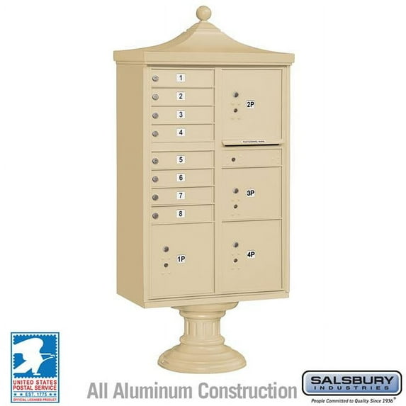 Salsbury Industries 31 x 71.75 x 18.5 in. Regency Decorative Cluster Box Units - 8 A Size Doors - Type VI - USPS Access, Sandstone