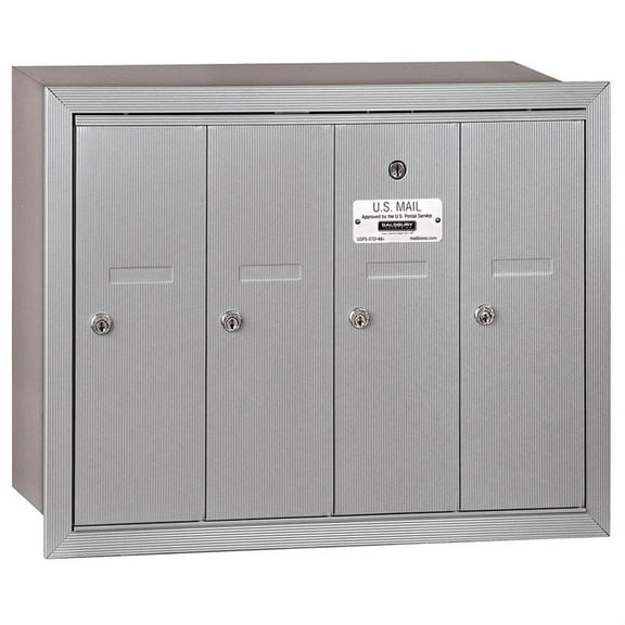 Vertical Mailbox (Includes Master Commercial Lock) - 4 Doors - Aluminum - Recessed Mounted - Private Access