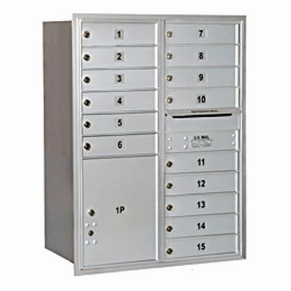 11 Door High Recessed Mounted 4C Horizontal Mailbox with 15 Doors and 1 Parcel Locker in Aluminum with Private Access - Rear Loading