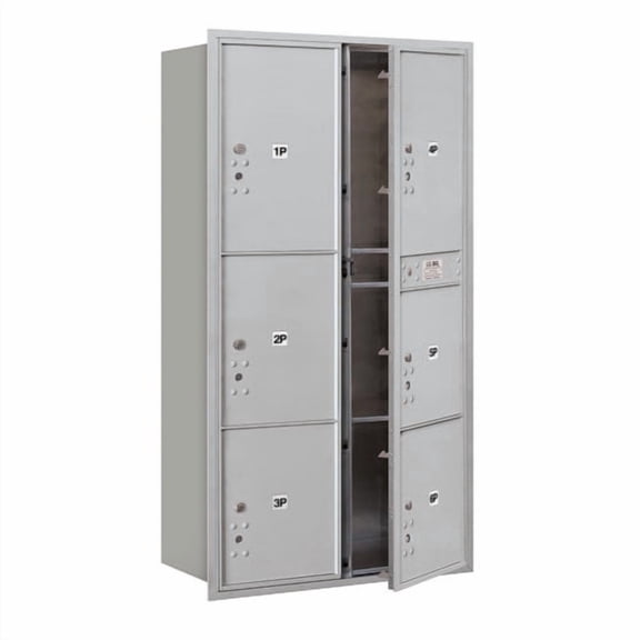 Maximum Height Recessed Mounted 4C Horizontal Parcel Locker with 6 Parcel Lockers in Aluminum with USPS Access - Front Loading