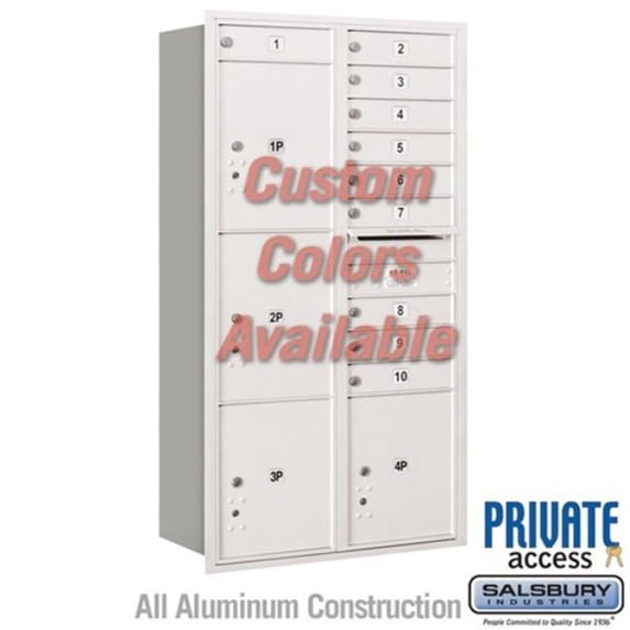 Salsbury Industries 3716D-10CRP Maximum Height Unit 57.125 in. Custom Rear Loading & Private Access Recessed Mounted 4C Horizontal Mailbox