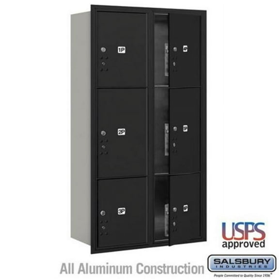 Salsbury Industries 3716D-6PBFU Maximum Height Recessed Mounted 4C Horizontal Parcel Locker with 6 Parcel Lockers in Black with USPS Access, Front Loading