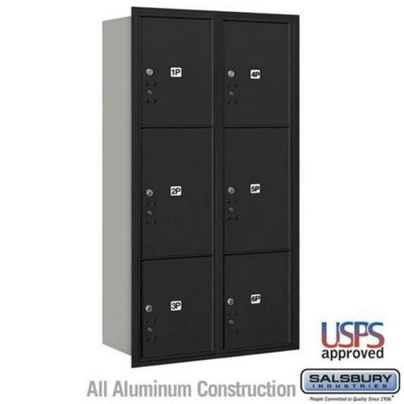 Salsbury Industries 3716D-6PBRU Maximum Height Recessed Mounted 4C Horizontal Parcel Locker with 6 Parcel Lockers in Black with USPS AccesS & Rear Loading