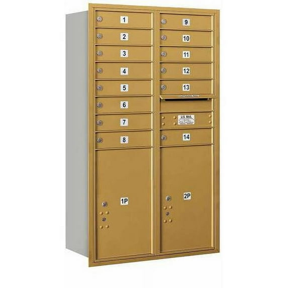 Salsbury Industries 4C Horizontal Mailbox 14-Door High Unit (51.5"), Double Column, 14 MB1 Doors, 2 PL6'S, Aluminum, Rear Load, Private Access