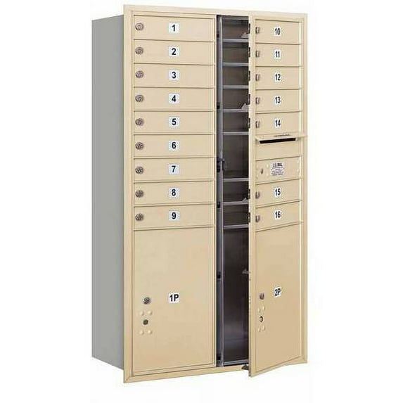 Salsbury Industries 16 Door Front Load 4C Horizontal Mail Center with 2 Parcel Lockers