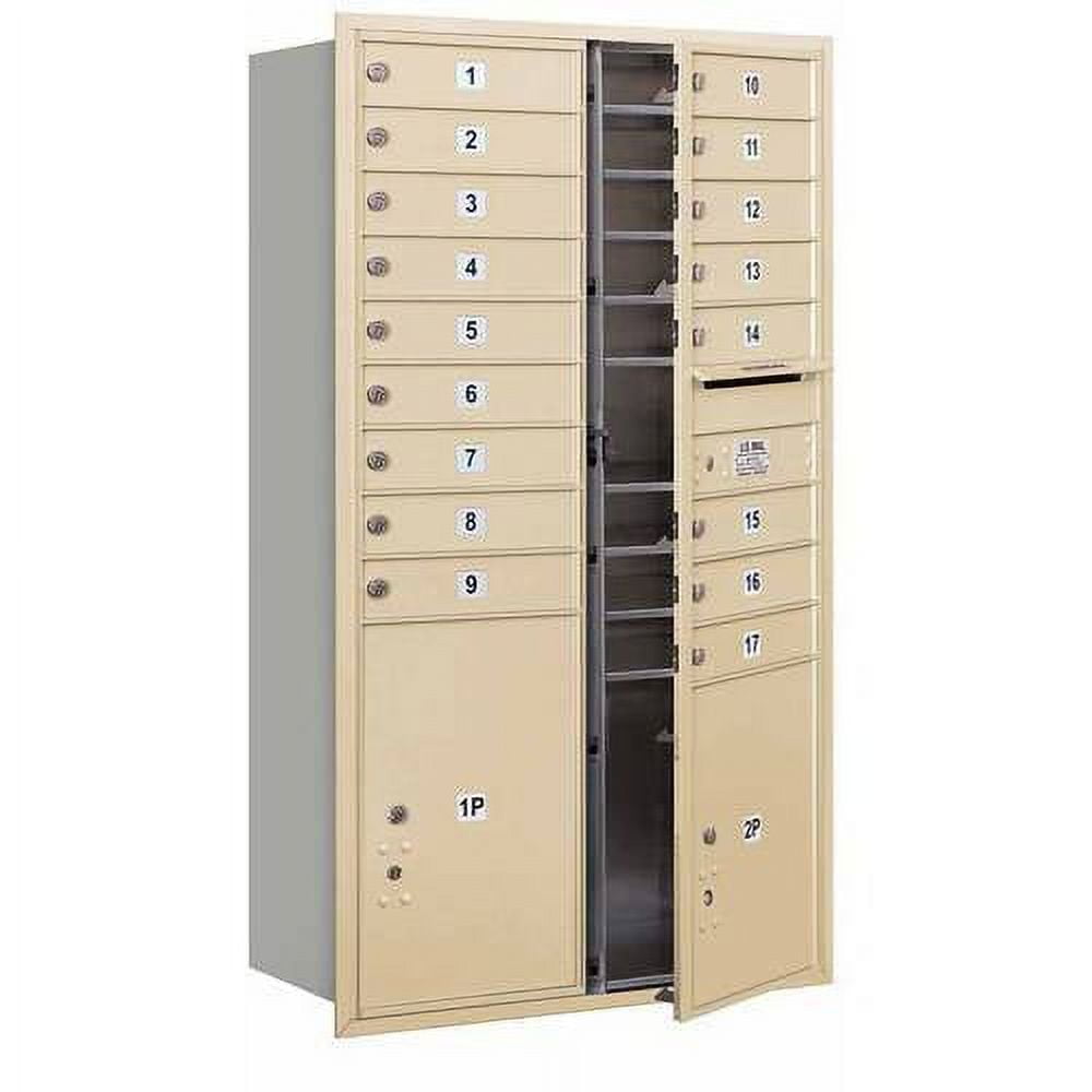 41 in. H x 16 3/4 in. W Aluminum Front Loading 4C Horizontal Mailbox with 4 MB1 Doors/1 PL5 41 in. H x 16 3/4 in. W Aluminum Front Loading 4C Horizontal Mailbox with 4 MB1 Doors/1 PL5