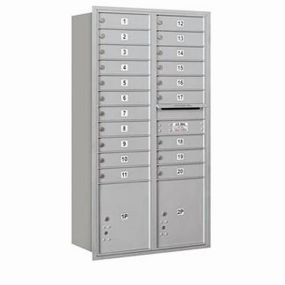 Maximum Height Recessed Mounted 4C Horizontal Mailbox with 20 Doors and 2 Parcel Lockers in Aluminum with USPS Access - Rear Loading