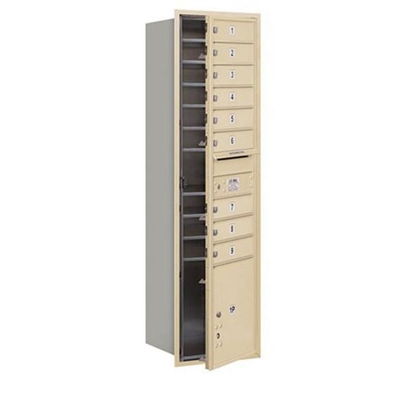 Salsbury Industries 4C Horizontal Mailbox - Single Column - 9 MB1 Doors-1 PL - Sandstone - Front Loading - USPS Access