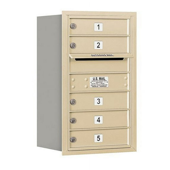 4C Horizontal Mailbox - 7 Door High Unit - Single Column - 5 MB1 Doors - Sandstone - Rear Loading - Private Access