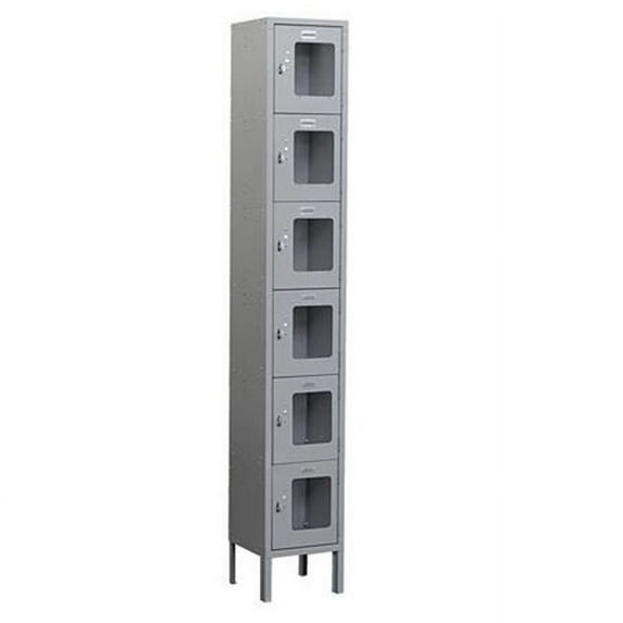 12" Wide Six Tier Box Style See-Through Metal Locker - 1 Wide - 6 Feet High - 15 Inches Deep - Gray - Assembled