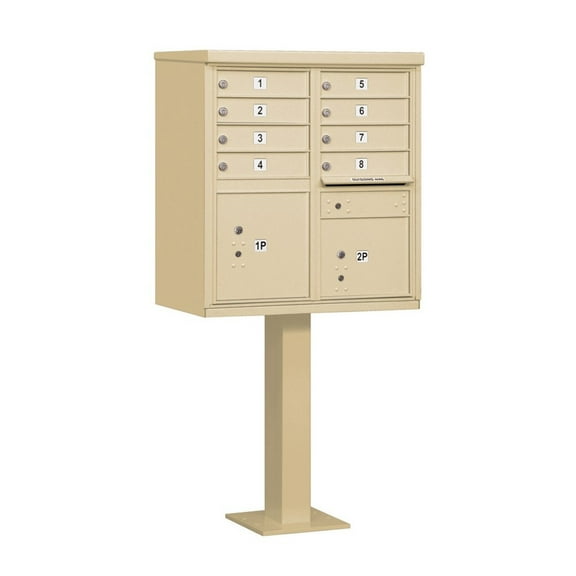 Cluster Box Unit with 8 Doors and 2 Parcel Lockers in Sandstone with USPS Access Type I