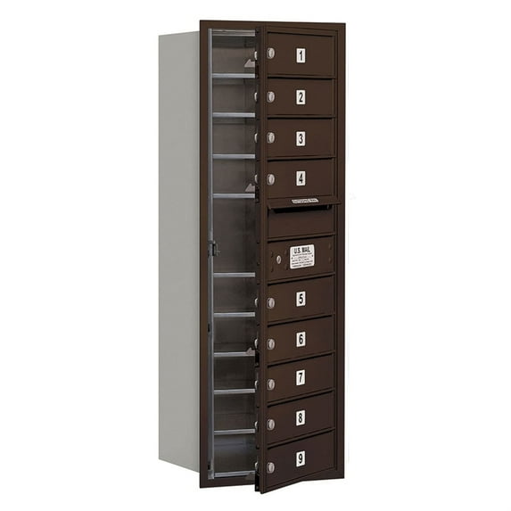 11 Door High Recessed Mounted 4C Horizontal Mailbox with 9 Doors in Bronze with Private Access - Front Loading
