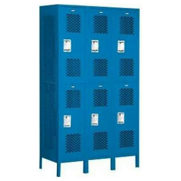 15" Wide Double Tier Vented Metal Locker - 3 Wide - 6 Feet High - 18 Inches Deep - Blue - Unassembled