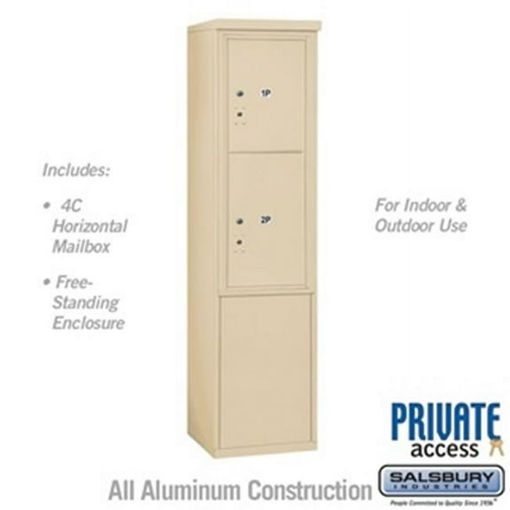 11 Door High Free-Standing 4C Horizontal Parcel Locker with 2 Parcel Lockers in Sandstone with Private Access