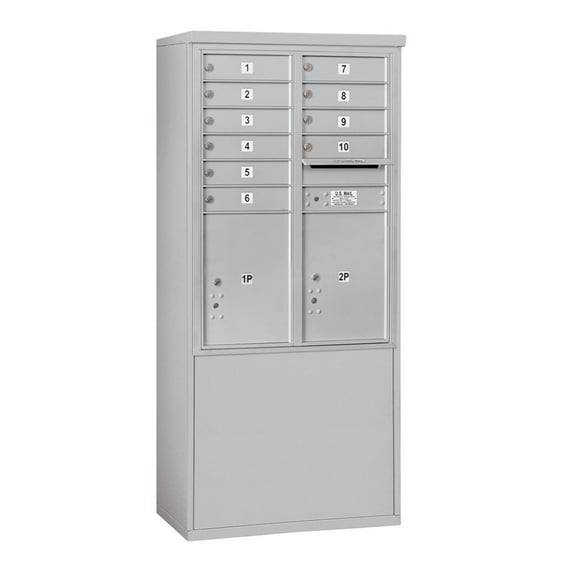 11 Door High Free-Standing 4C Horizontal Mailbox with 10 Doors and 2 Parcel Lockers in Aluminum with USPS Access