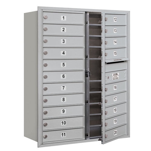 11 Door High Recessed Mounted 4C Horizontal Mailbox with 20 Doors in Aluminum with USPS Access - Front Loading