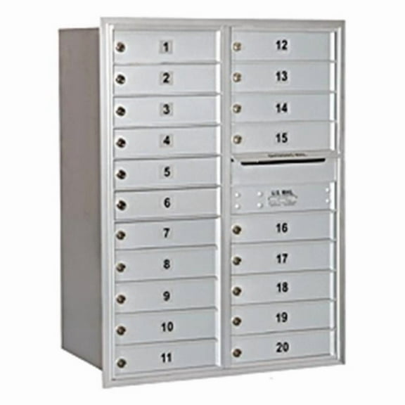 11 Door High Recessed Mounted 4C Horizontal Mailbox with 20 Doors in Aluminum with USPS Access - Rear Loading