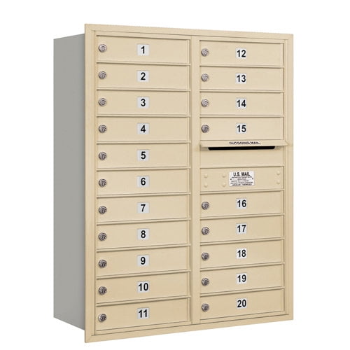 11 Door High Recessed Mounted 4C Horizontal Mailbox with 20 Doors in Sandstone with USPS Access - Rear Loading