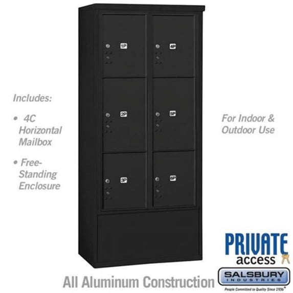Salsbury Industries Maximum Height Free-Standing 4C Horizontal Parcel Locker with 6 Parcel Lockers in Black with Private Access