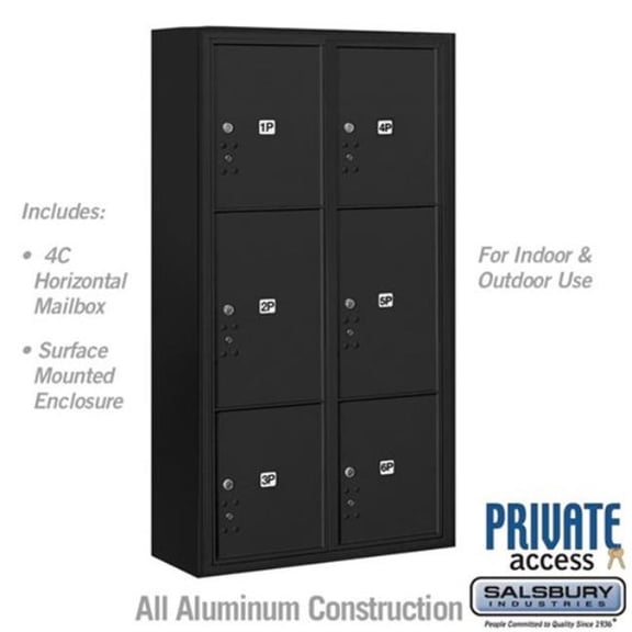 Salsbury Industries Maximum Height Surface Mounted 4C Horizontal Parcel Locker with 6 Parcel Lockers in Black with Private Access